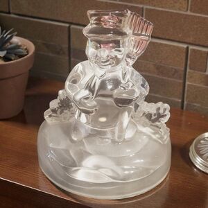 Vintage Cristal D'Arques Snowman Figurine Clear/Frosted Lead Crystal France